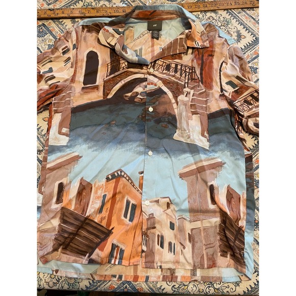 H&M Other - HM Mens Venice Canal Scenic Graphic Print Short Sleeve Button Up Shirt Medium